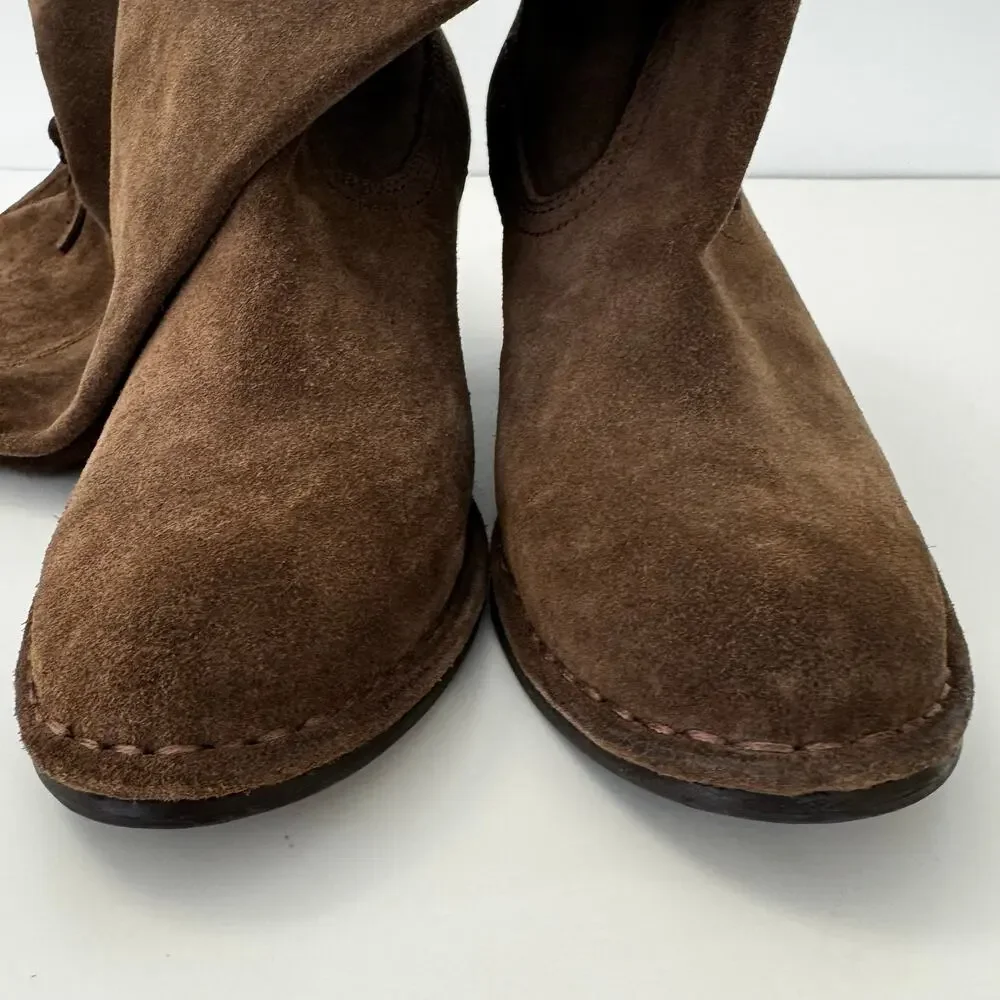 FRYE Lucinda Slouch Pull-On Over the Knee Suede Unlined Boots Dark Brown 8M